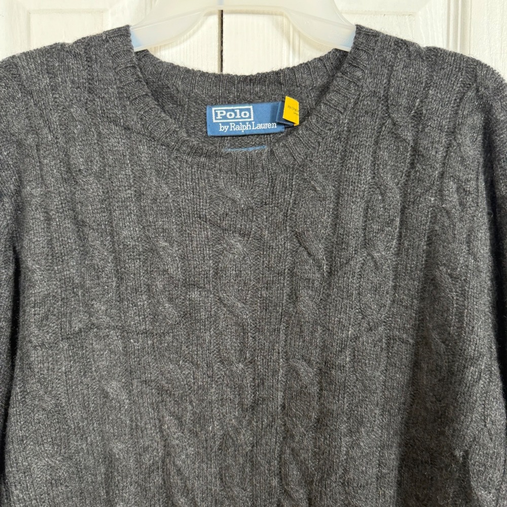 Polo Ralph Lauren Cashmere Sweater L Charcoal Grey Cable Knit Old Money Style